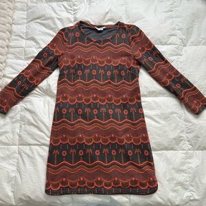 Boden Red and Black Long Sleeve Retro Dress